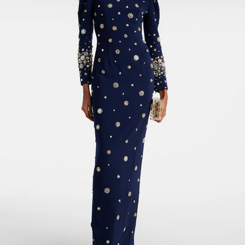 Cotton Blend Expertly Beaded Timeless A-Line Special Occasion Gown