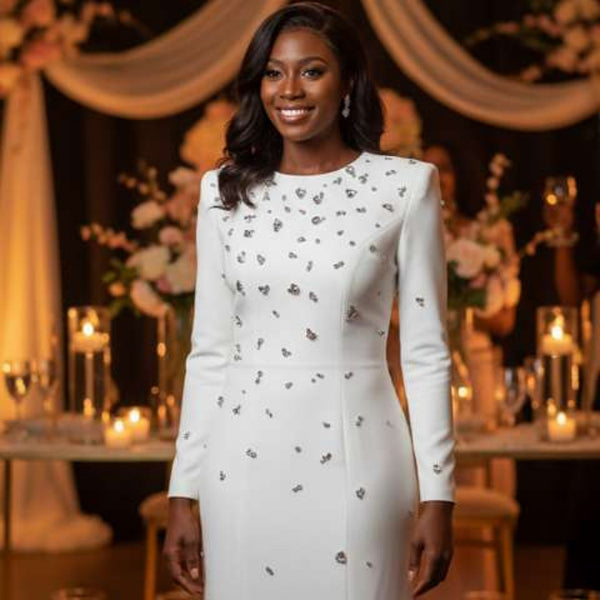 Vintage Regal Rhinestone Embellished Cotton MAXI Party Gown