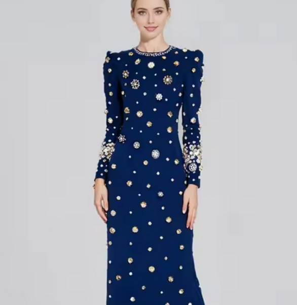 Cotton Blend Expertly Beaded Timeless A-Line Special Occasion Gown