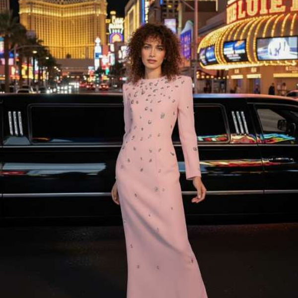 Vintage Regal Rhinestone Embellished Cotton MAXI Party Gown