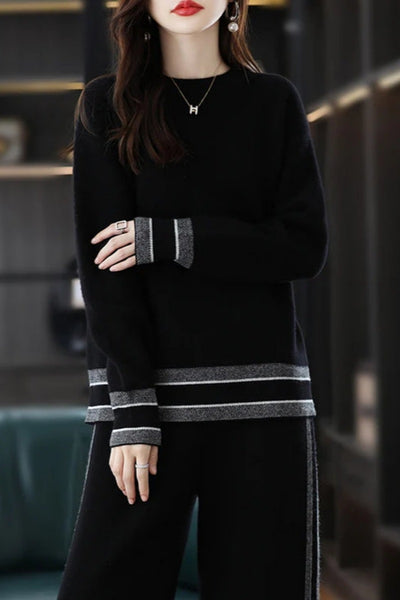 Elegant Ultra Soft 100% Merino Wool Pullover Sweater+Palazzo Pants Set