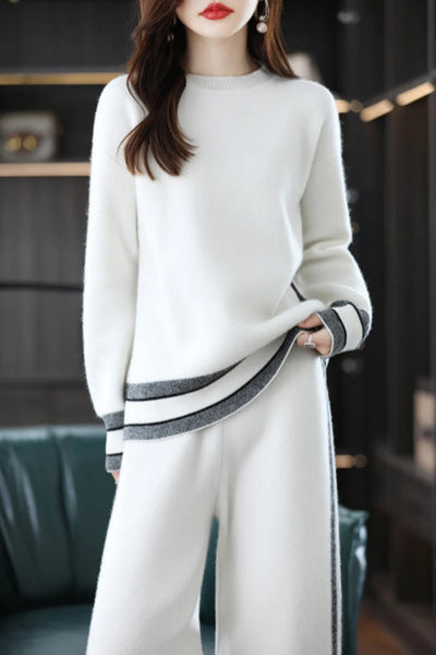 Elegant Ultra Soft 100% Merino Wool Pullover Sweater+Palazzo Pants Set