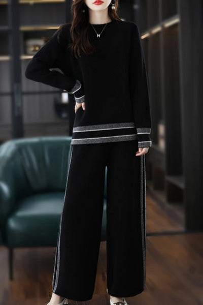 Elegant Ultra Soft 100% Merino Wool Pullover Sweater+Palazzo Pants Set