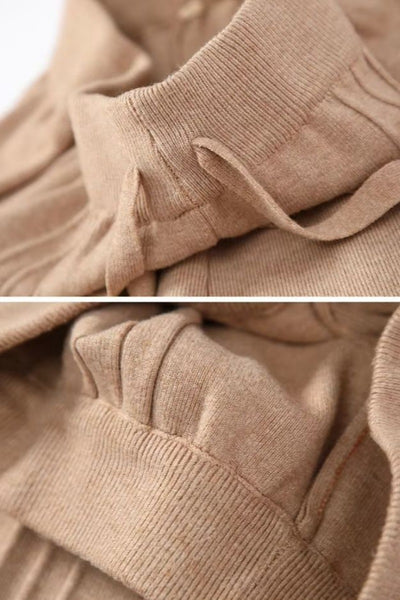 Wool-Blend Pleated Thick-Knit MAXI Palazzo Pants