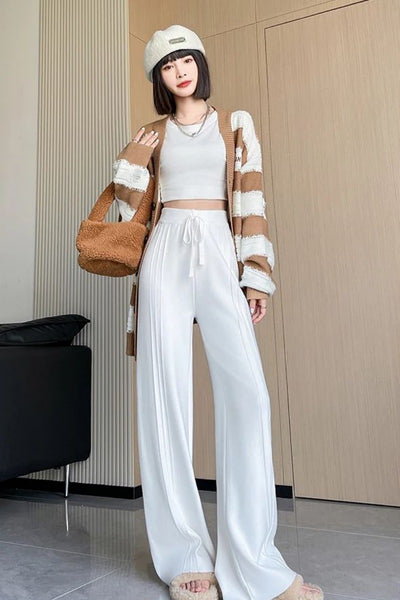 Wool-Blend Pleated Thick-Knit MAXI Palazzo Pants