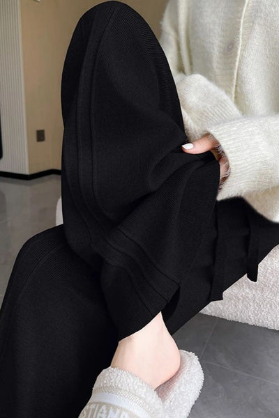 Wool-Blend Pleated Thick-Knit MAXI Palazzo Pants