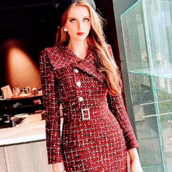 Vintage Classic English High Society Tweed Dress