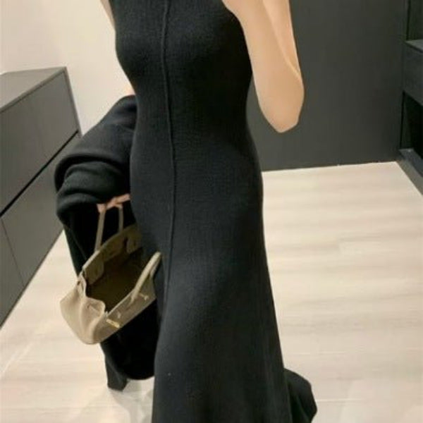 2 Piece Sleek Vintage Cotton Blend Cardigan+ A-Line MAXI Dress Set