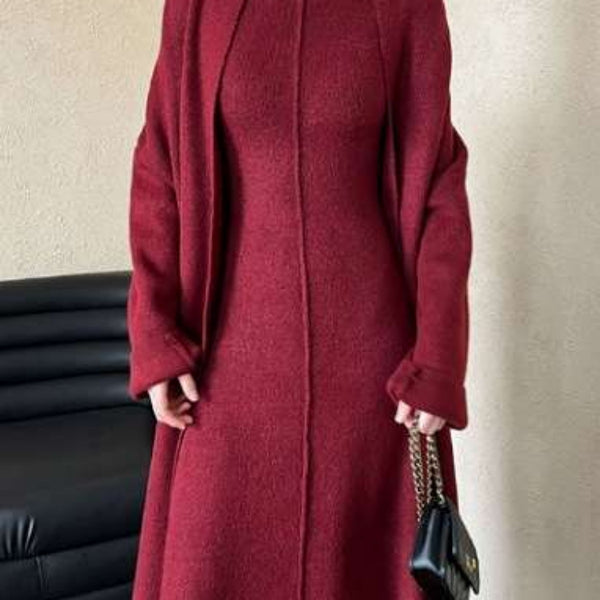 2 Piece Sleek Vintage Cotton Blend Cardigan+ A-Line MAXI Dress Set