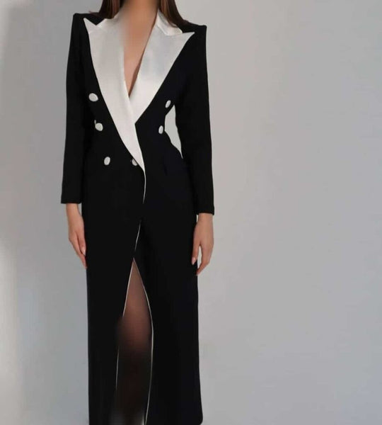 Sexy Elegant Cotton Blend Front Split Double Breasted MAXI Coat Dress