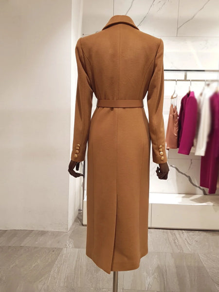 Classic Tailored Double Breasted A-Line Wool Winter MIDI Overcoat