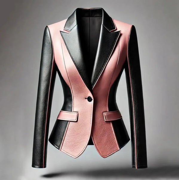 Fabulous Notched Color Block Faux Leather Jacket