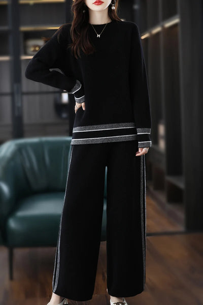 Elegant Ultra Soft 100% Merino Wool Pullover Sweater+Palazzo Pants Set