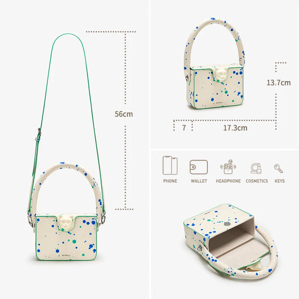 Exquisite Stylish Speckled 100% Genuine Leather Boxy Hand+Shoulder Bag