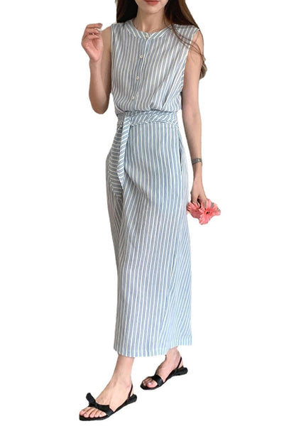 Casual Elegant Striped MAXI Summer Dress 