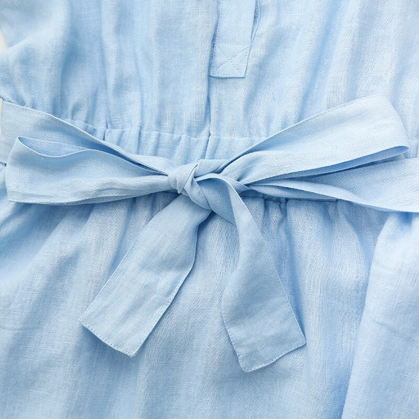 100% Linen Short Sleeved V-Neck Summer Dress
