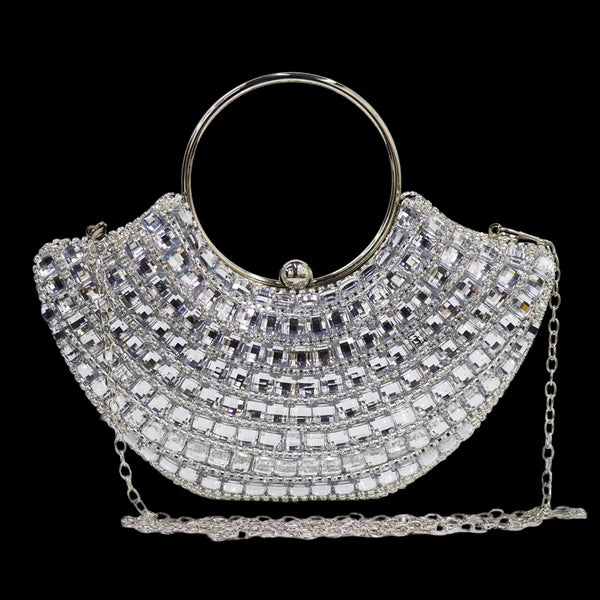 Vintage Rhinestone Studded Party Clutch Gold Chain+ Strap Shoulder Bag