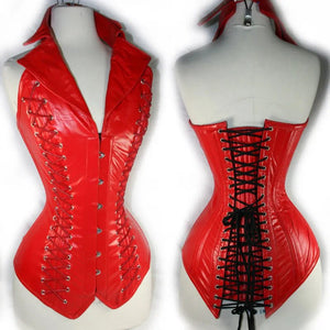 Gothic Steampunk Side Lace - Up Steel Boned PU Faux Leather Corset - Wigging It Etc