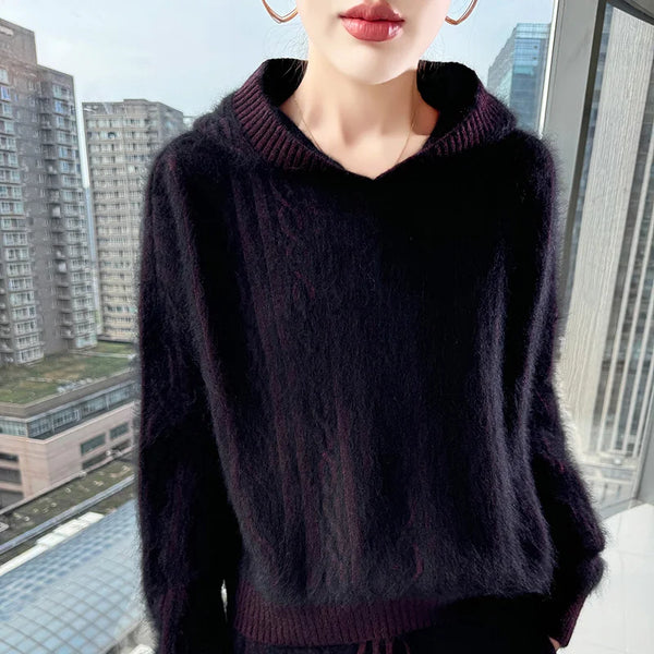 Super Thick Warm 2 Piece 100% Wool Hoodie+Pencil Pants Set