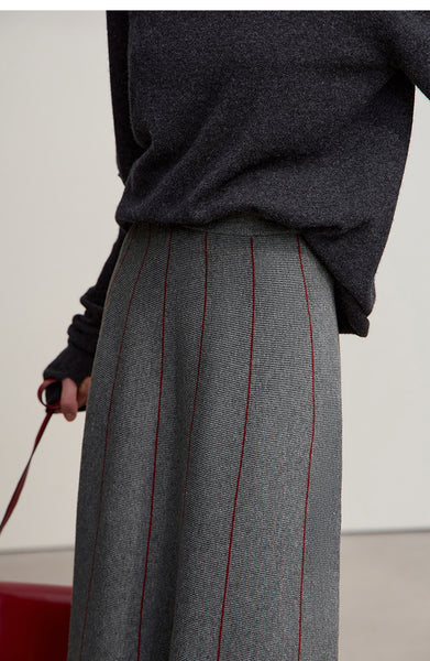 Elegant Minimalist Tassel Hemmed Warm Wool Blend A A-LineWinter MAXI Skirt