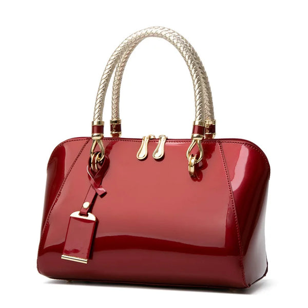 Chic Boston-Shaped Sleek Patent Leather Hand + Shoulder Bag 