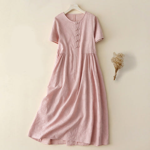 Vintage Embossed Cotton Linen Dress