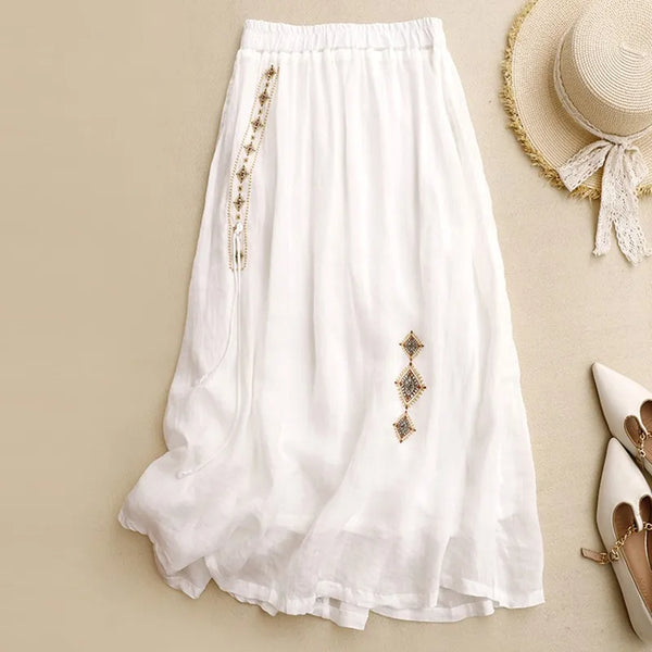 Vintage Cotton Blend A-Line Embroidered MIDI Skirt