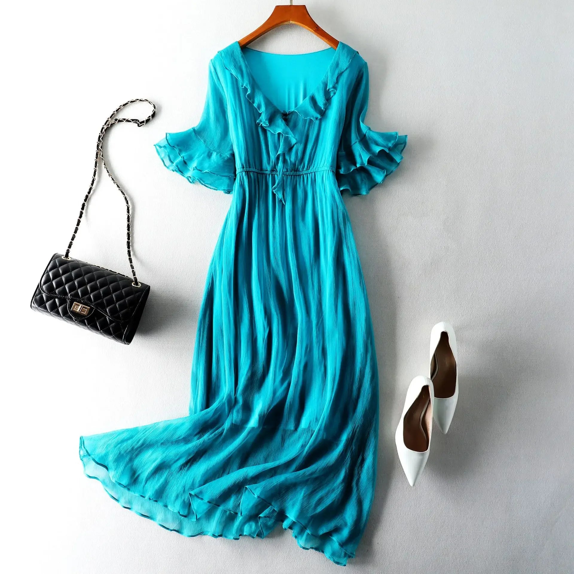 Playful Elegant 100% Pure Silk MAXI Dress