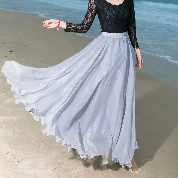 Vintage Cotton Blend A-Line Flared MAXI Skirt