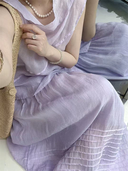 Elegant Upscale Ruched A-Line Ramie Linen MAXI Skirt