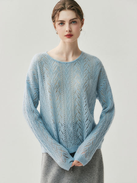 Elegant Dainty 100% Cashmere Hollowed Out Pullover