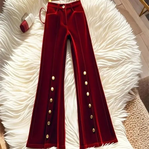 Cotton Blend High-Waisted Retro Flared Winter Velvet Pants