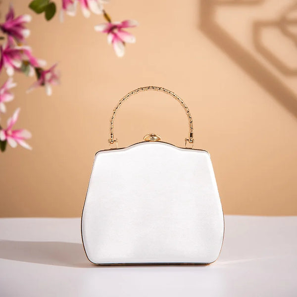 Upscale Silky Vintage Embroidered Floral Chain Strap Mini Shoulder Bag