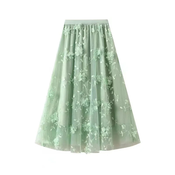 Unique 3D Flowered A-Line Tulle Harajuku Skirt