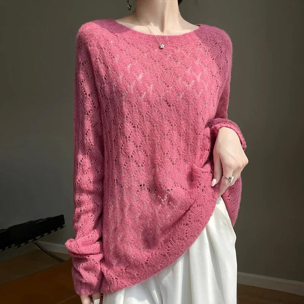 Premium Quality Cashmere+Mulberry Silk Blended Hollowed Baggy Sweater