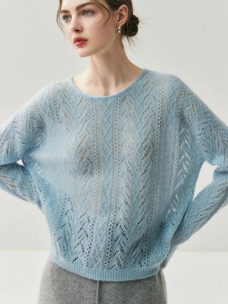 Elegant Dainty 100% Cashmere Hollowed Out Pullover