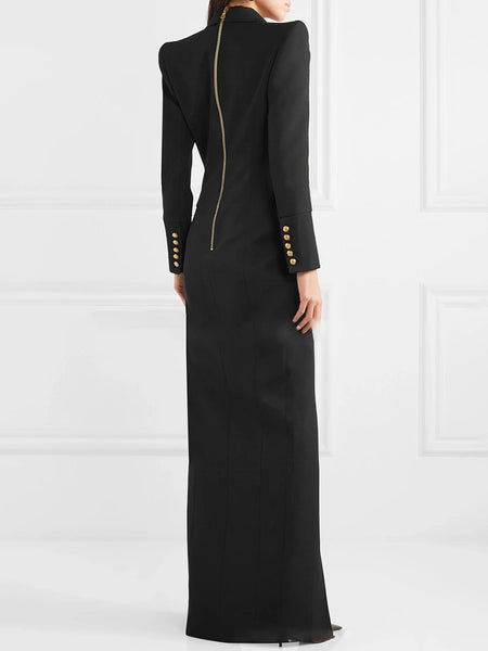 Sexy Sophisticated Cotton Blend Notched Front Split MAXI Coat Dress