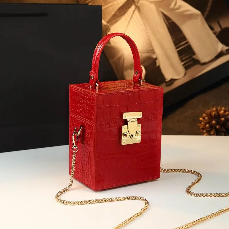 Quaint Retro Lock Box Square Bag Chain Shoulder Crossbody Bag