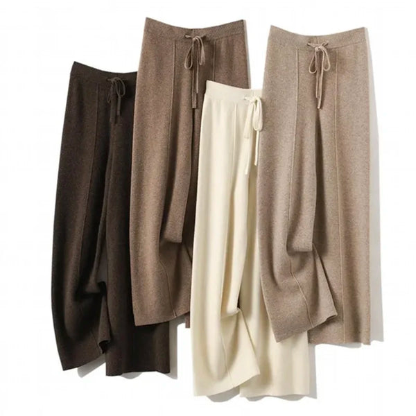 100% Pure Wool 100% Cashmere Blend Pleated Palazzo Knit Pants