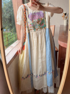 Exquisitely Embroidered Quirky A-Line Ramie+Linen  MIDI Dress
