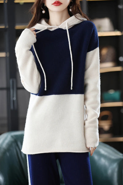 Opulent Densely Knit 100% Merino Hooded Sweatshirt+Palazzo Pants Set