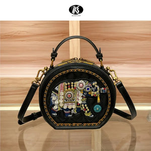 Stylish Circular Versatile Embroidered Crossbody + Shoulder Bag
