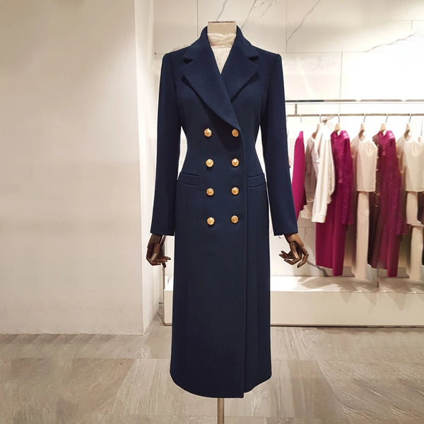 Classic Tailored Double Breasted A-Line Wool Winter MIDI Overcoat