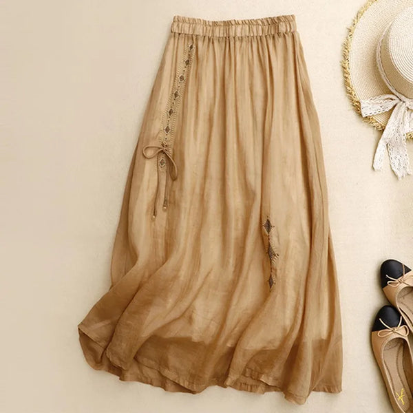 Vintage Cotton Blend A-Line Embroidered MIDI Skirt