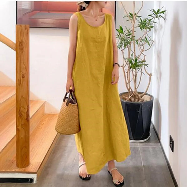 Vintage Casual Cotton Linen MAXI Dress