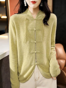 100% Pure Merino Wool Chinese-Style Cardigan