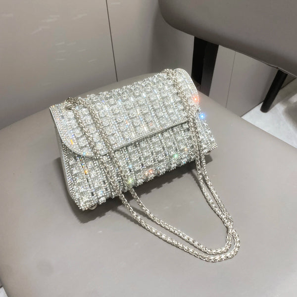 Fun Metalic Rhinestone Party Clutch + Shoulder Mini Bag