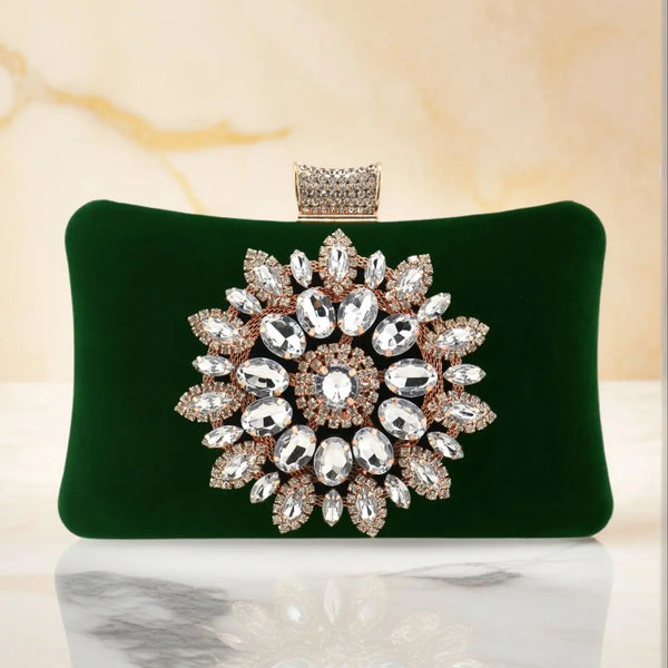 Chic Vintage Rhinestone Adorned Velvet Party Clutch Shoulder Bag