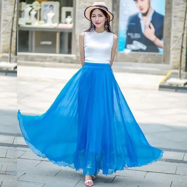 Vintage Cotton Blend A-Line Flared MAXI Skirt