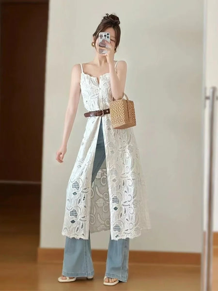 Sexy Vintage Cotton Blend Lace MIDI Camisole Dress